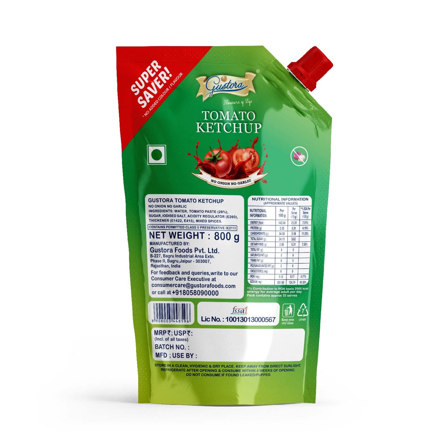 Tomato Ketchup No Onion No Garlic - Gustora Foods