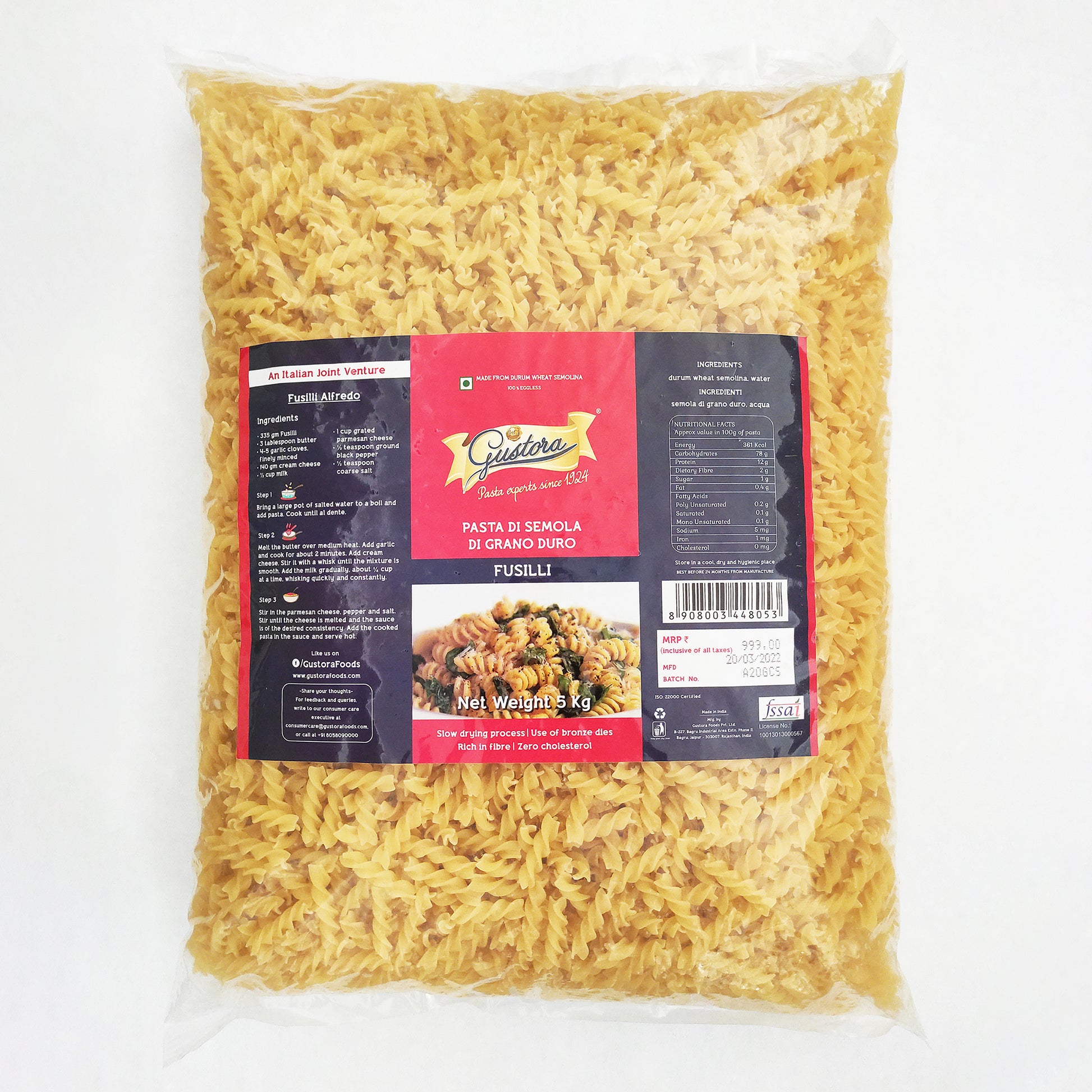 fusilli gutora pasta white